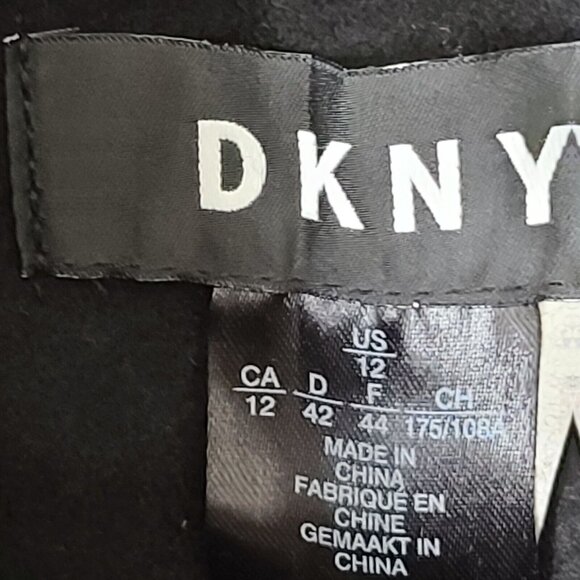 DKNY Double Breasted Trench Coat Wool Blend Size 14 Black Belted Waist NEW - Picture 3 of 15